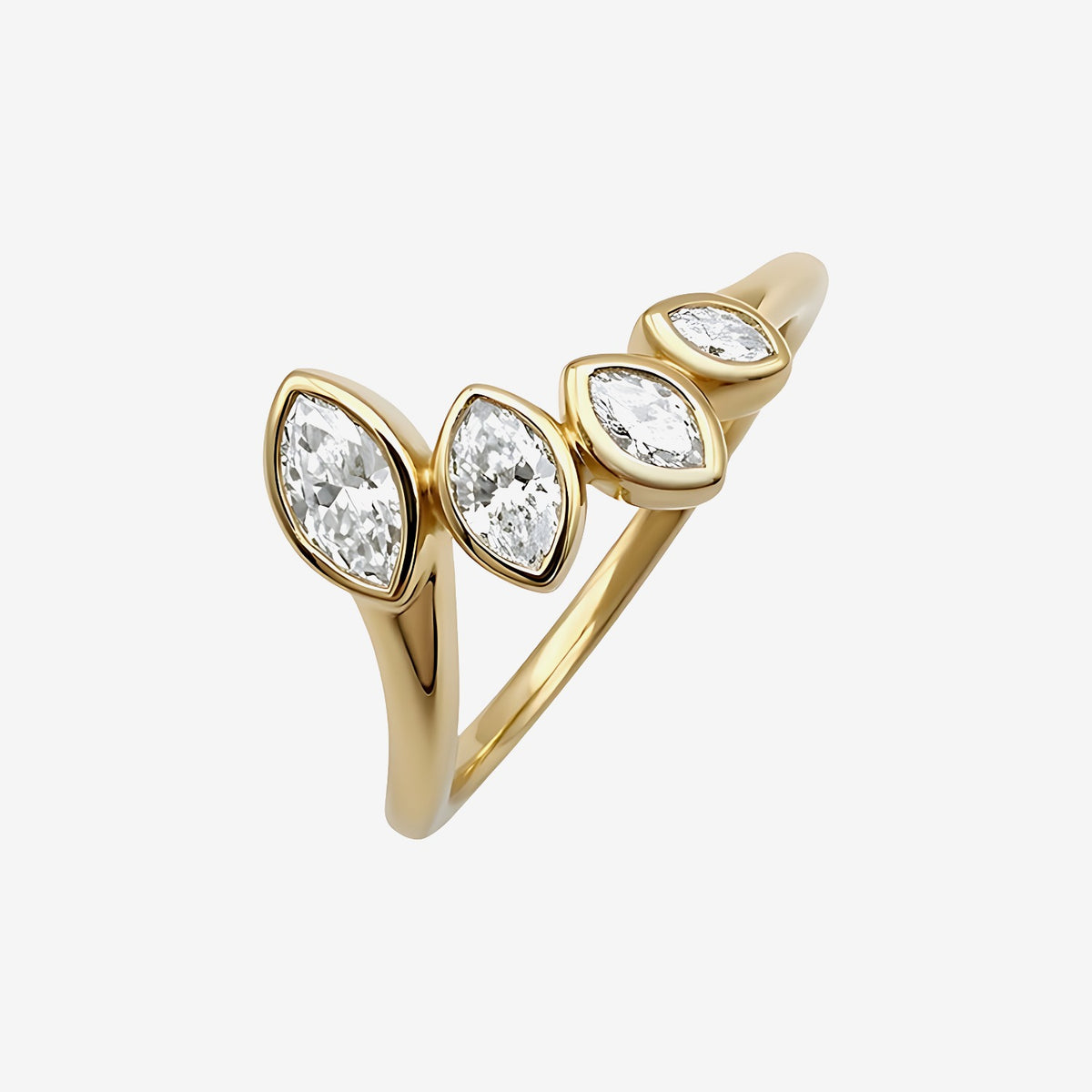 Four Marquise Diamond Open Band Ring in 18K Yellow Gold | JJ Jewelry