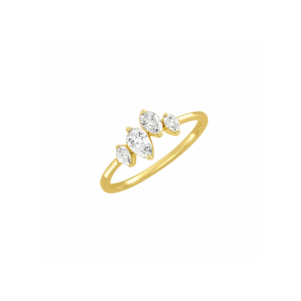Four Pear Diamond Curved Pinky Ring in 18K Gold