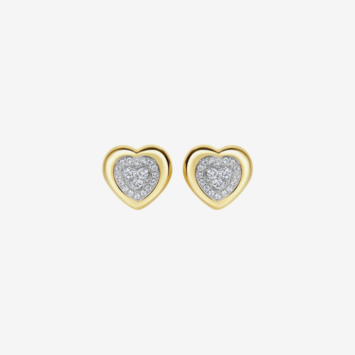 Framed Diamond Stud Earrings in 18K Yellow Gold, gray background | JJ Jewelry Miami