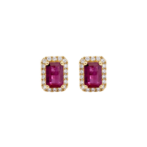 Gemstone Halo Stud Earrings with Diamonds in 18K Gold