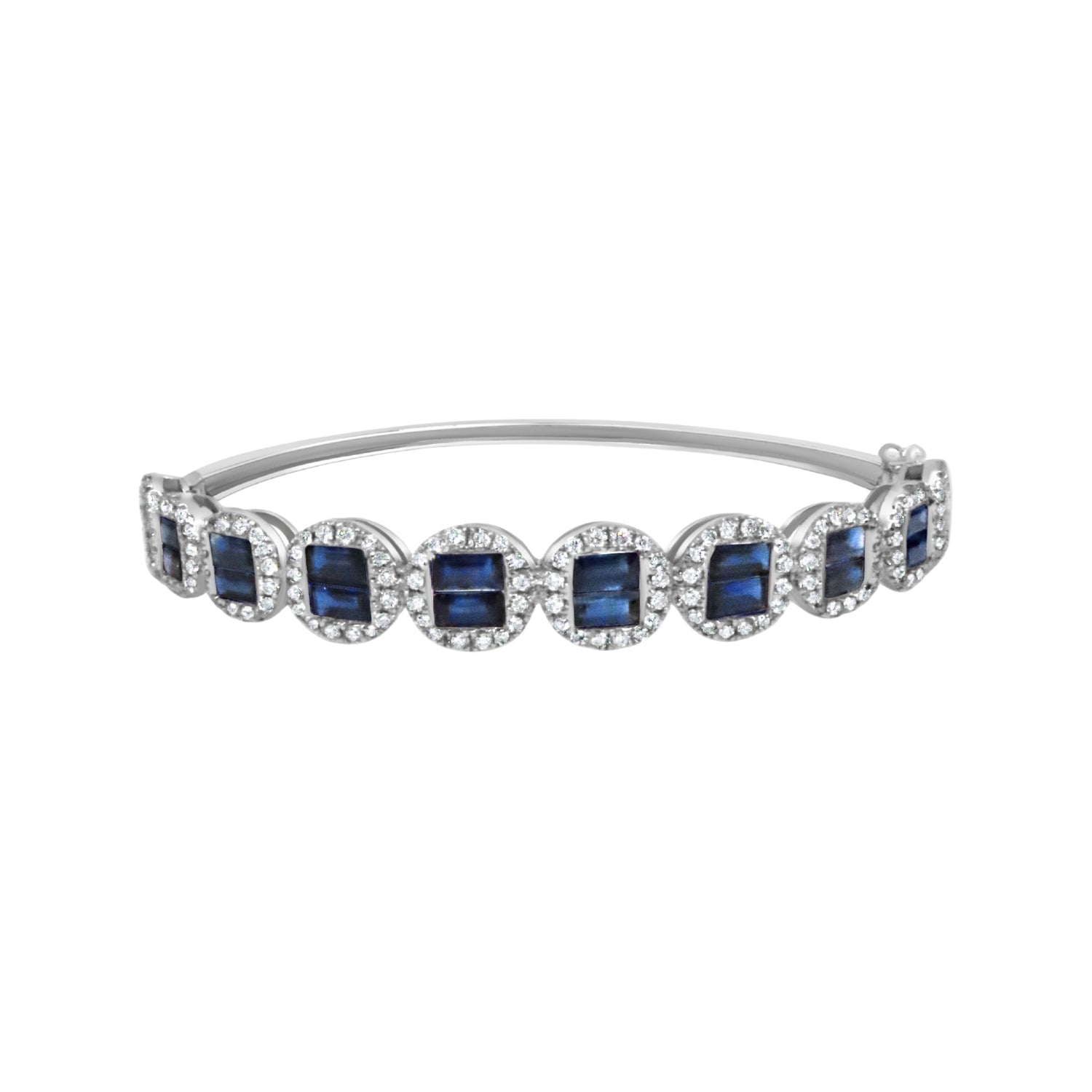Gemstone and Diamond Halo Bangle Bracelet in 18K Gold