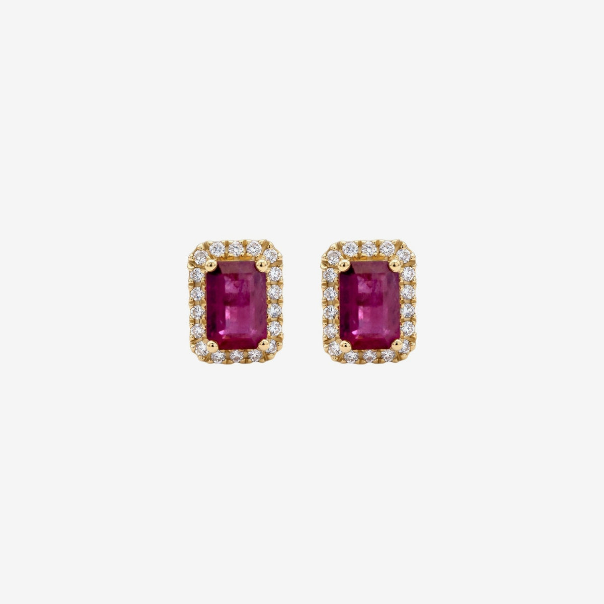 Gemstone and Diamond Halo Stud Earrings, gray background | JJ Jewelry Miami