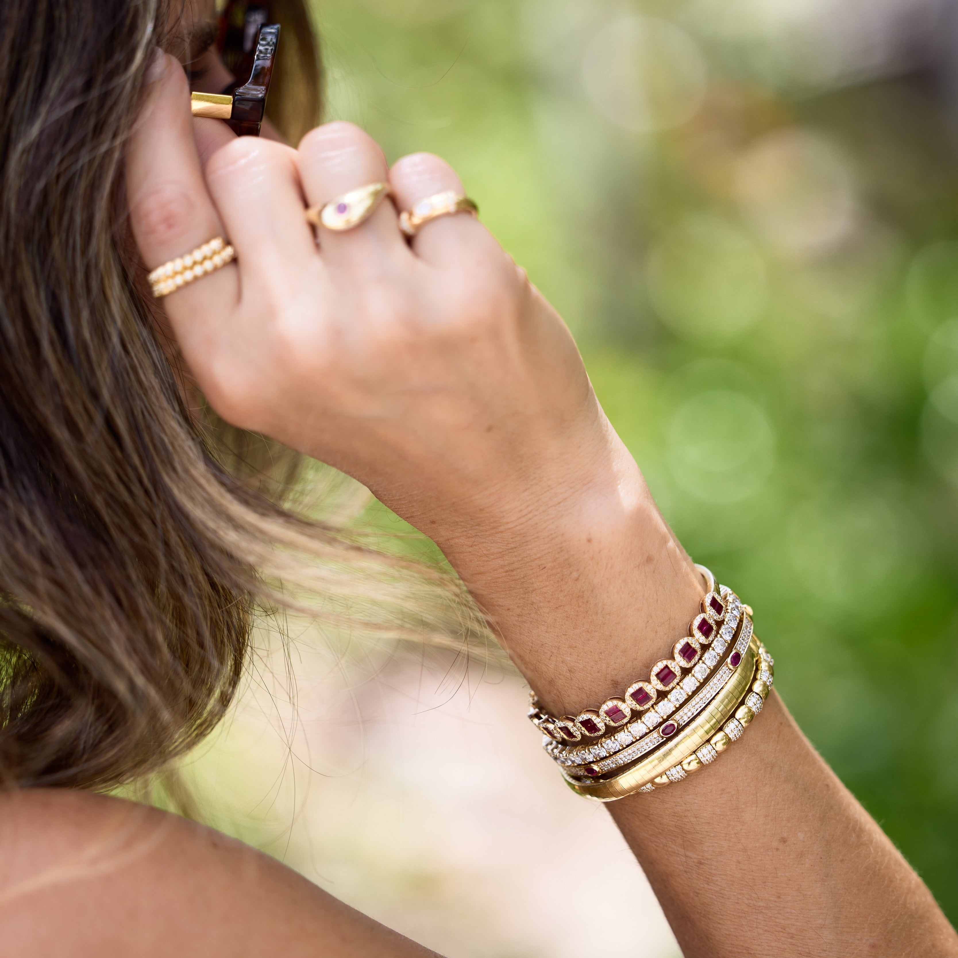 Gemstone and Diamond Pavé Bangle Bracelet