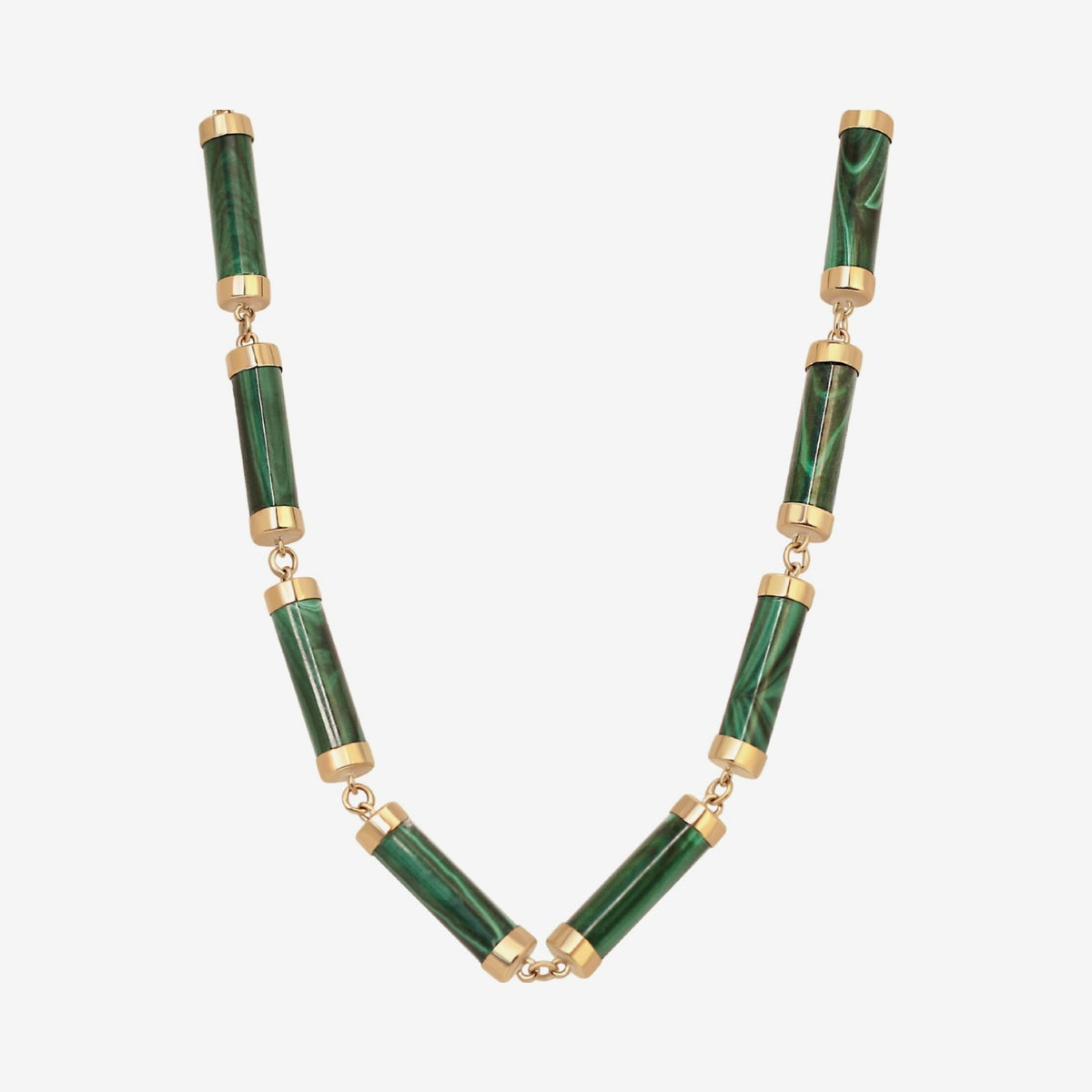 Geometric Cylinder Gemstone Necklace in 14K Yellow Gold, gray background | JJ Jewelry Miami