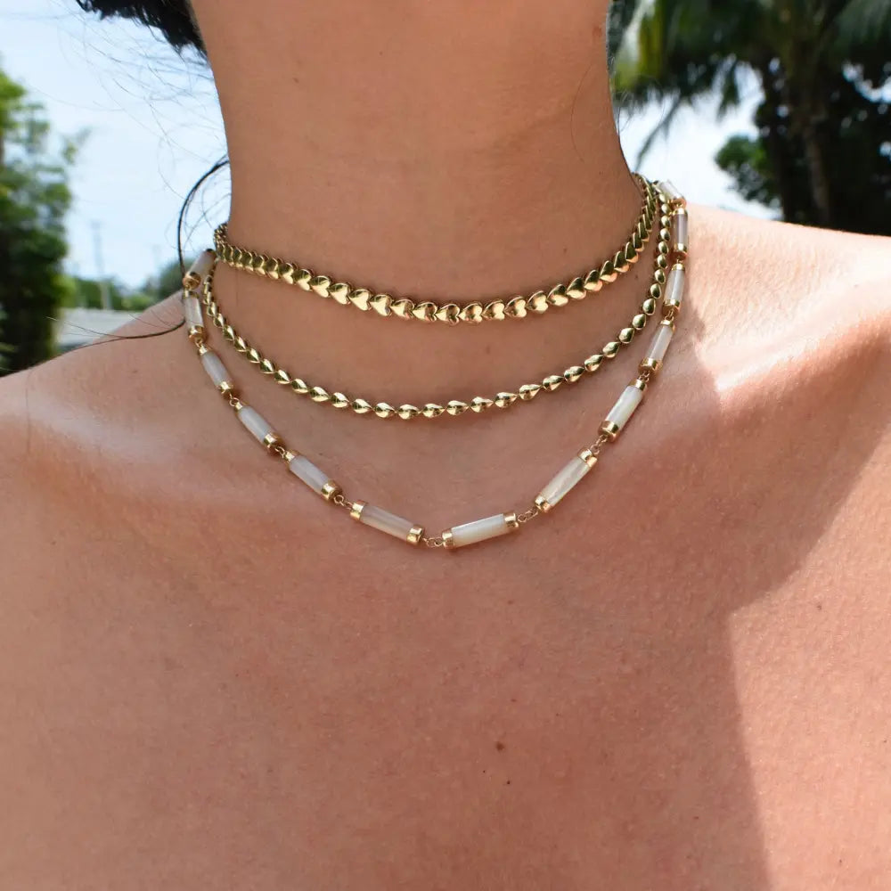 Cylinder necklace with gemstones in 14K yellow gold by JJ Jewelry