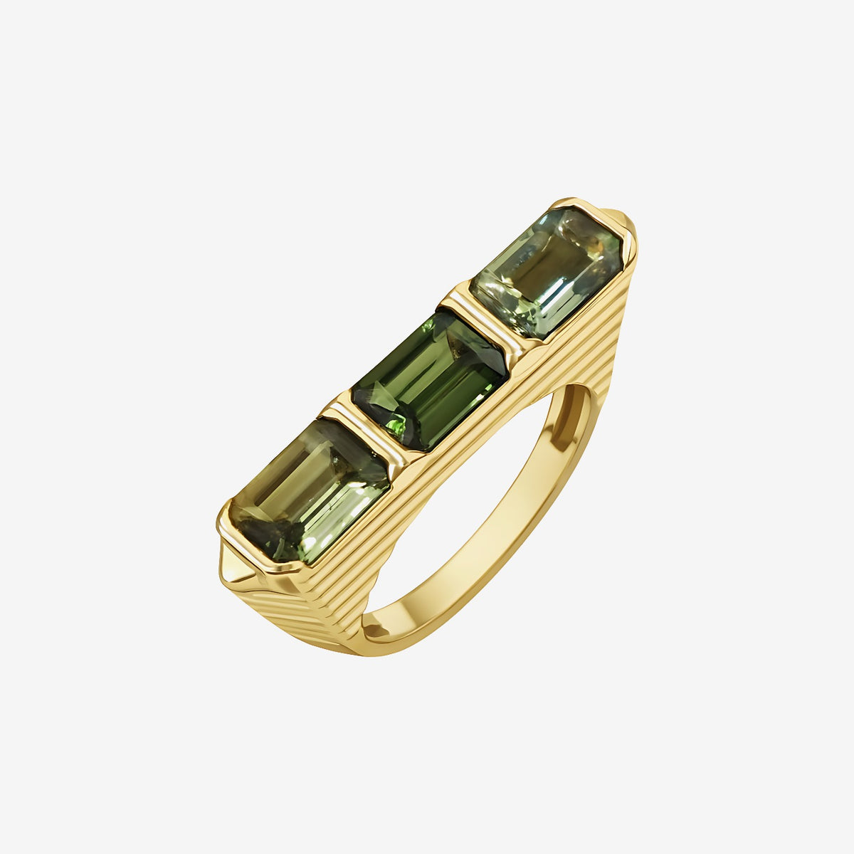 Geometric Green Sapphire Cocktail Ring in 18K Yellow Gold | JJ Jewelry
