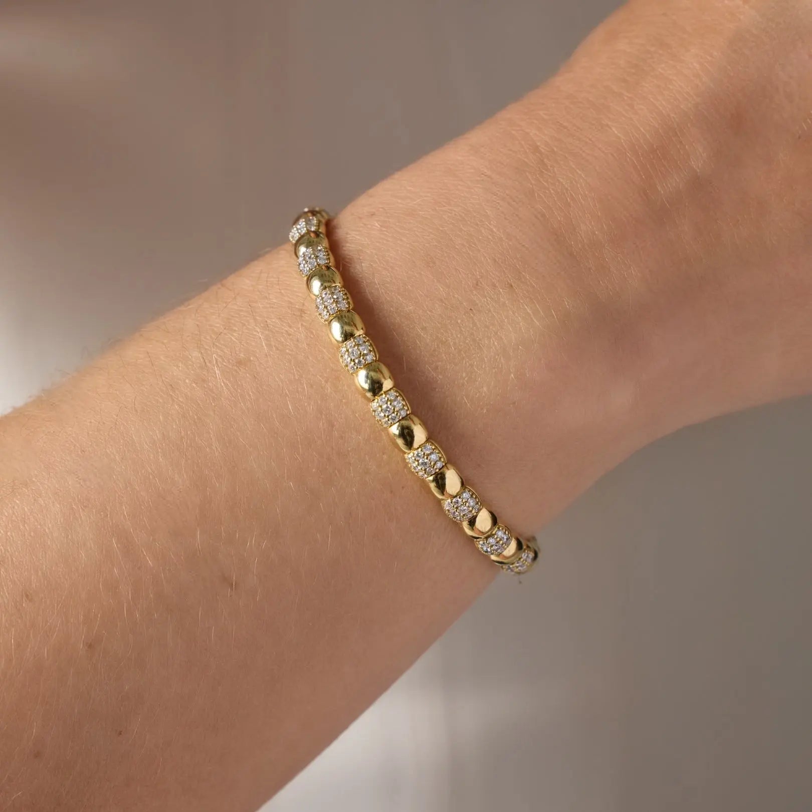   Gold Bead and Diamond Pavé Bracelet in Yellow Gold Princess Jewelry Shop