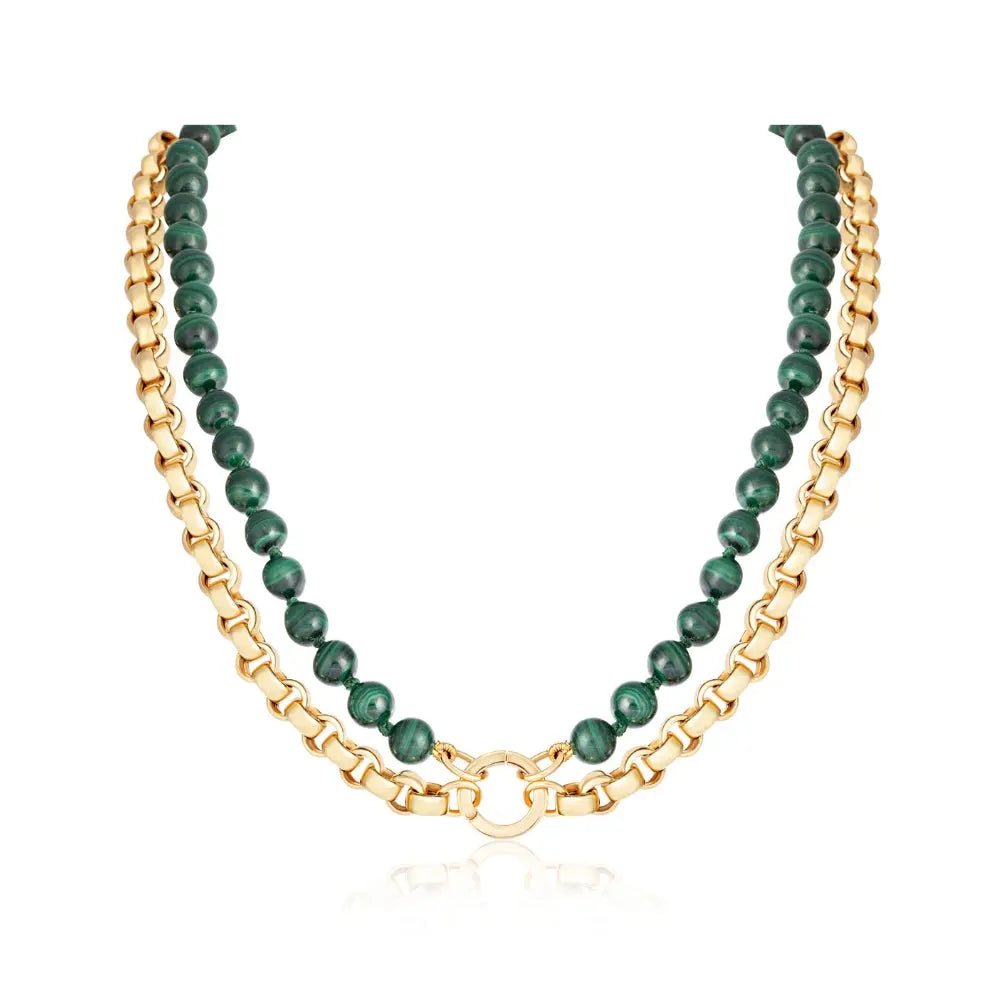   Gold and Malachite Double Necklace Princess Jewelry Shop