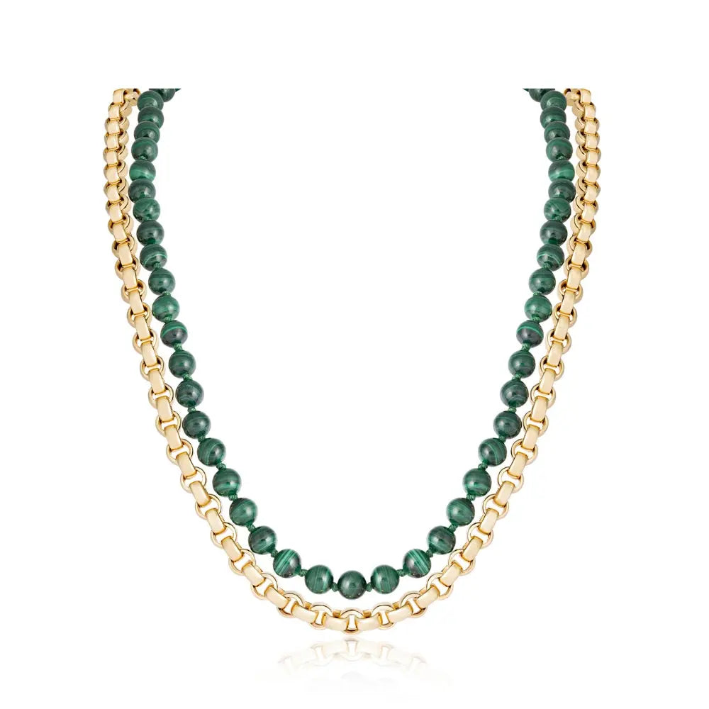   Gold and Malachite Double Necklace Princess Jewelry Shop