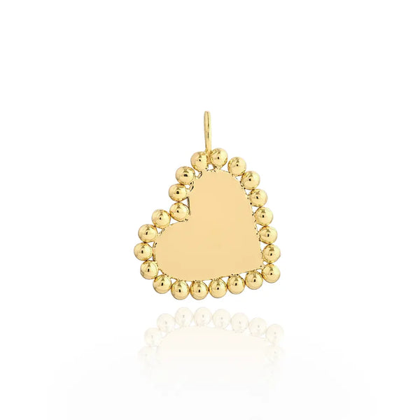 Golden Beaded Heart Pendant in 14K Yellow Gold | JJ Jewelry Miami