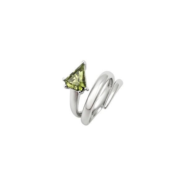 Green Sapphire Snake Wrap Ring in 18K White Gold | JJ Jewelry Miami