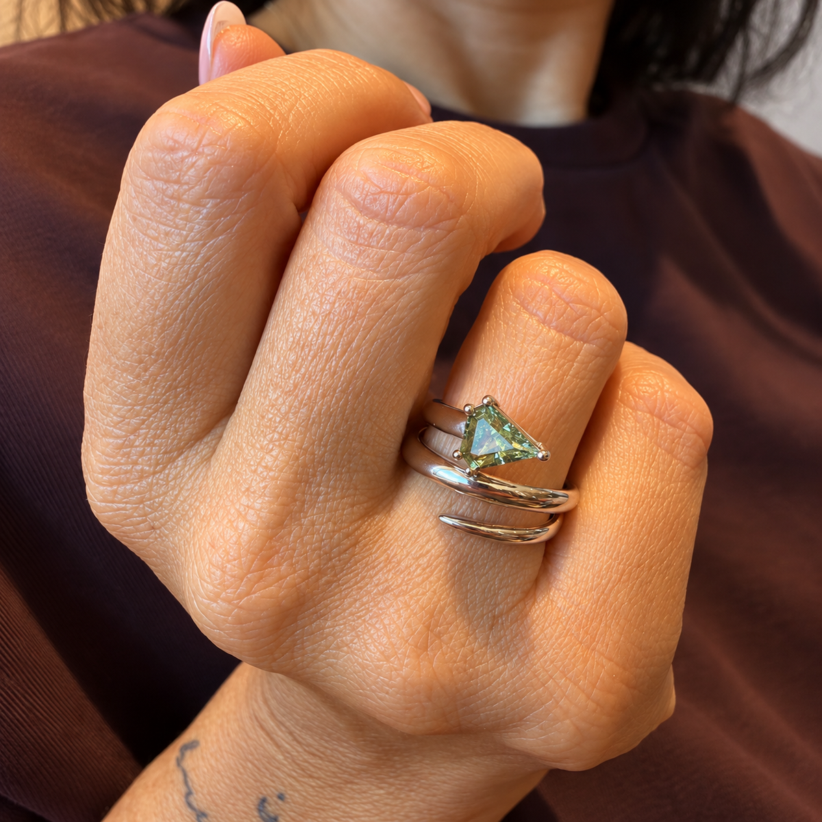 Green Sapphire Snake Wrap Ring