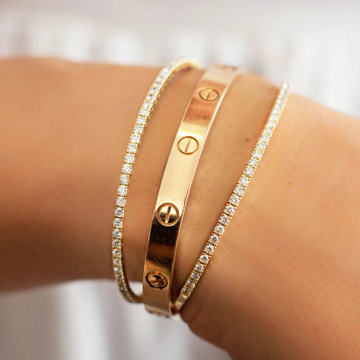 Half Eternity Flexible Diamond Bangle, 1 ct, lifestyle view 3 | JJ Jewelry