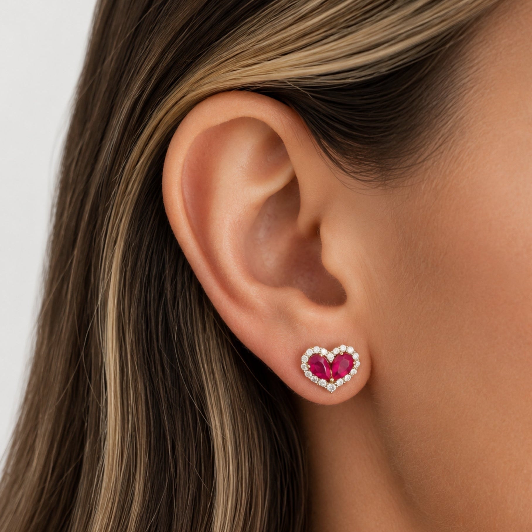 Heart Diamond Frame Earrings with Gemstone Center