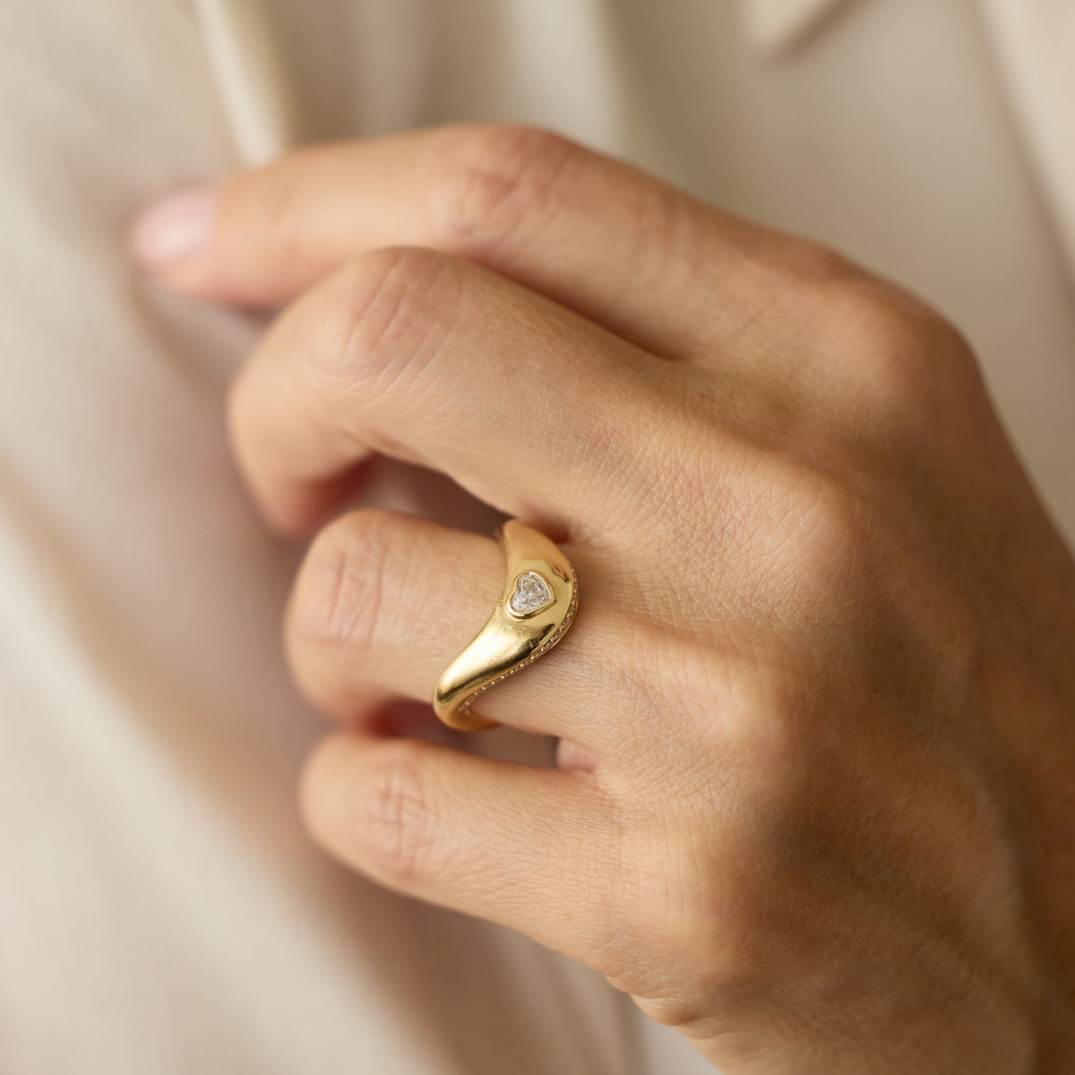 Heart Diamond Sculptural Wave Ring in 14K Yellow Gold
