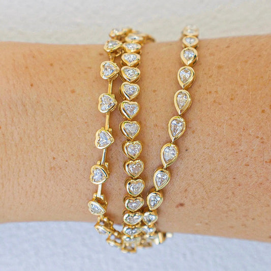 Heart-Shaped Spaced Bezel Diamond Bracelet Princess Jewelry Shop