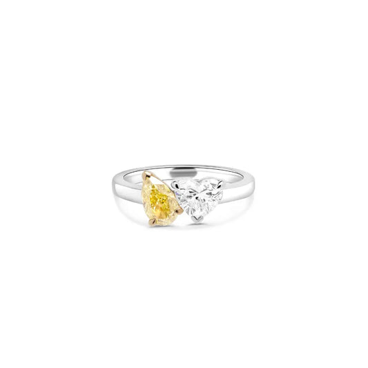 Heart and Pear Yellow and White Diamond Ring Princess Jewelry Shop