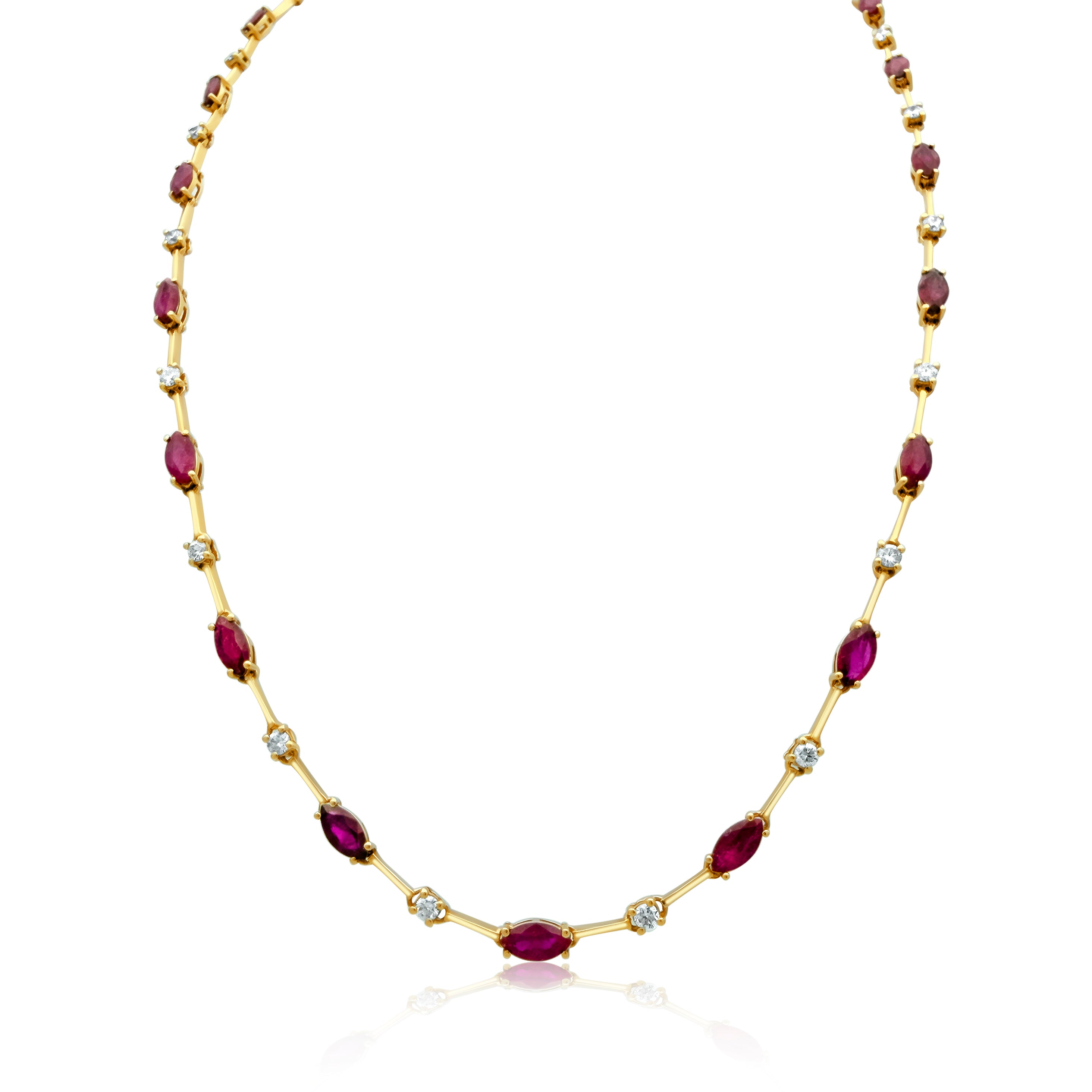 Marquise Ruby and Diamond Station Necklace in 18K Yellow Gold