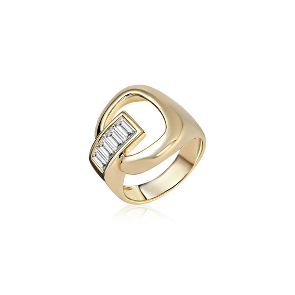 Joseline baguette diamond bypass ring in 18K yellow gold | JJ Jewelry