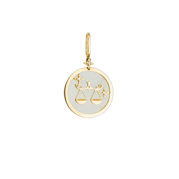 Libra Zodiac White Quartz and Diamond Pendant | JJ Jewelry