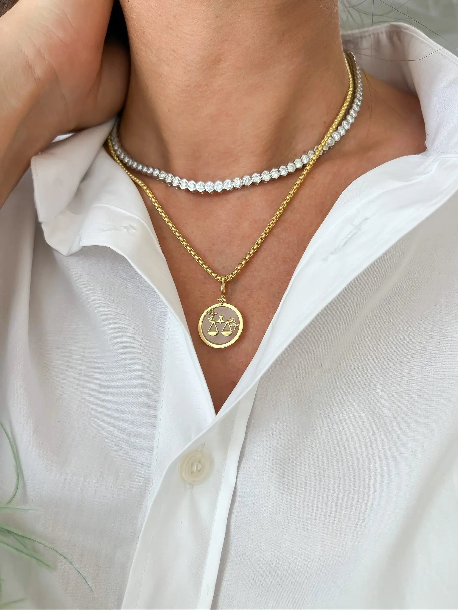 Libra Zodiac White Quartz and Diamond Pendant-Princess Jewelry Shop