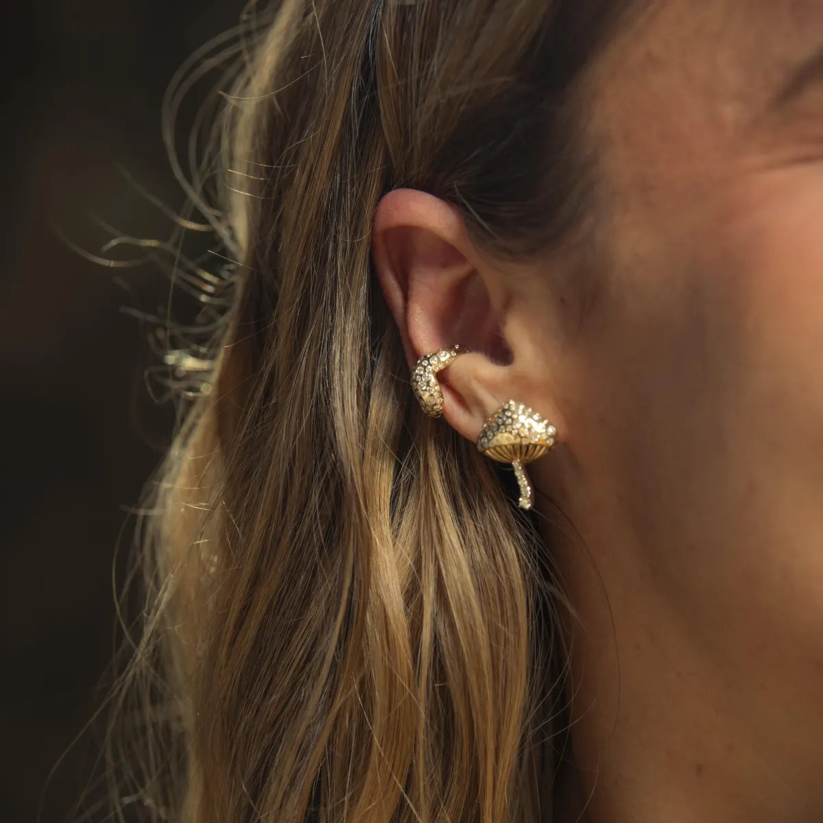 Magic Mushroom Diamond Stud by Alessa Rocks, styled ear stack | JJ Jewelry Miami