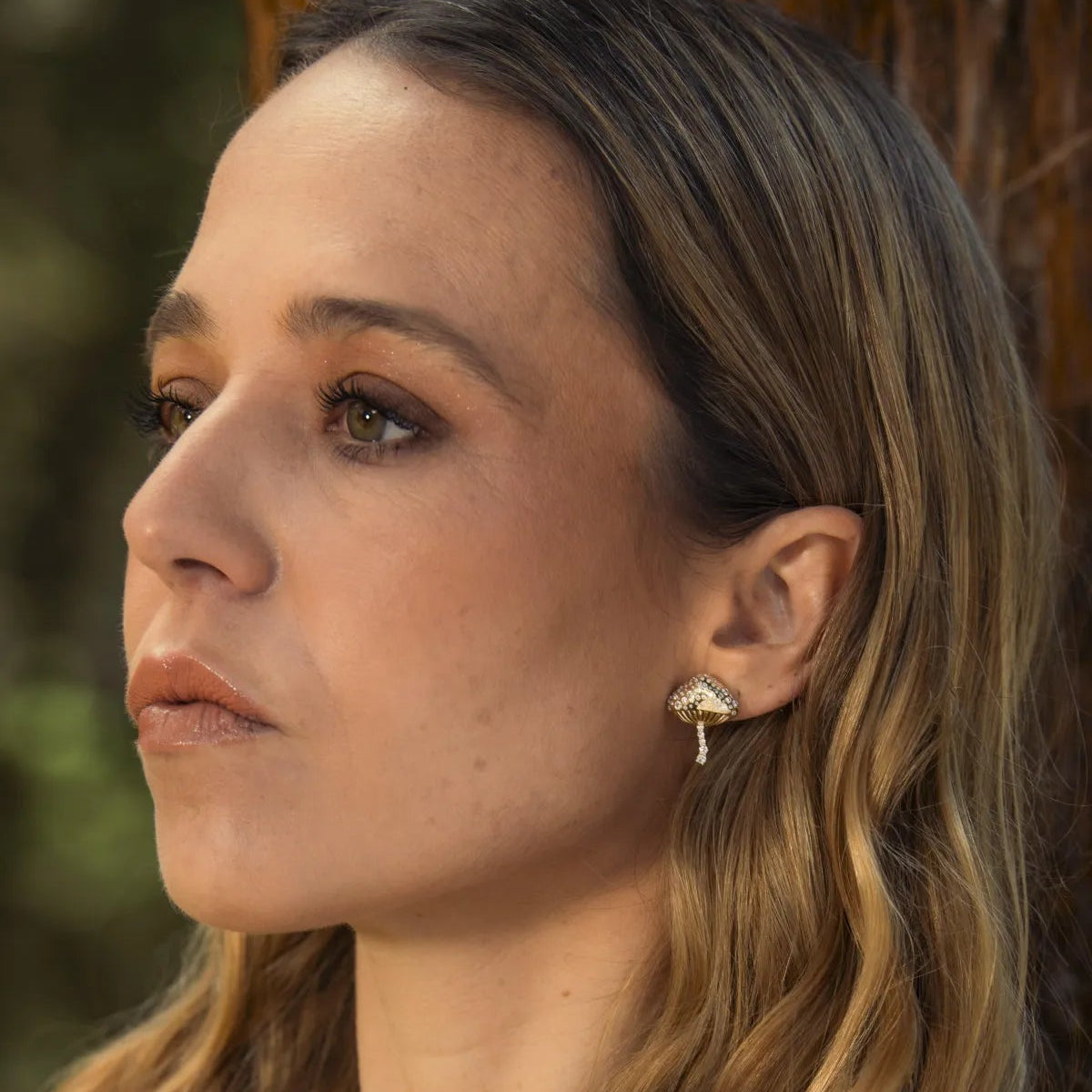 Magic Mushroom Diamond Stud by Alessa Rocks, on model | JJ Jewelry Miami