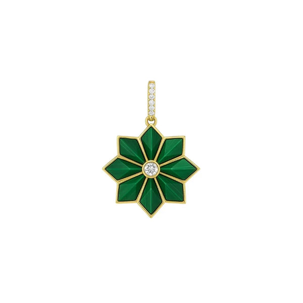 Green malachite pendant with round diamond center handmade jewelry