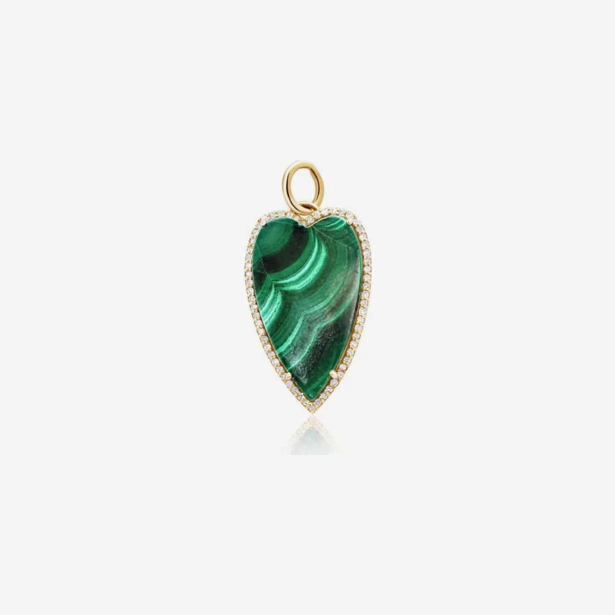 Malachite Heart Pendant with Diamond Halo in 14K Yellow Gold, view 2 | JJ Jewelry Miami