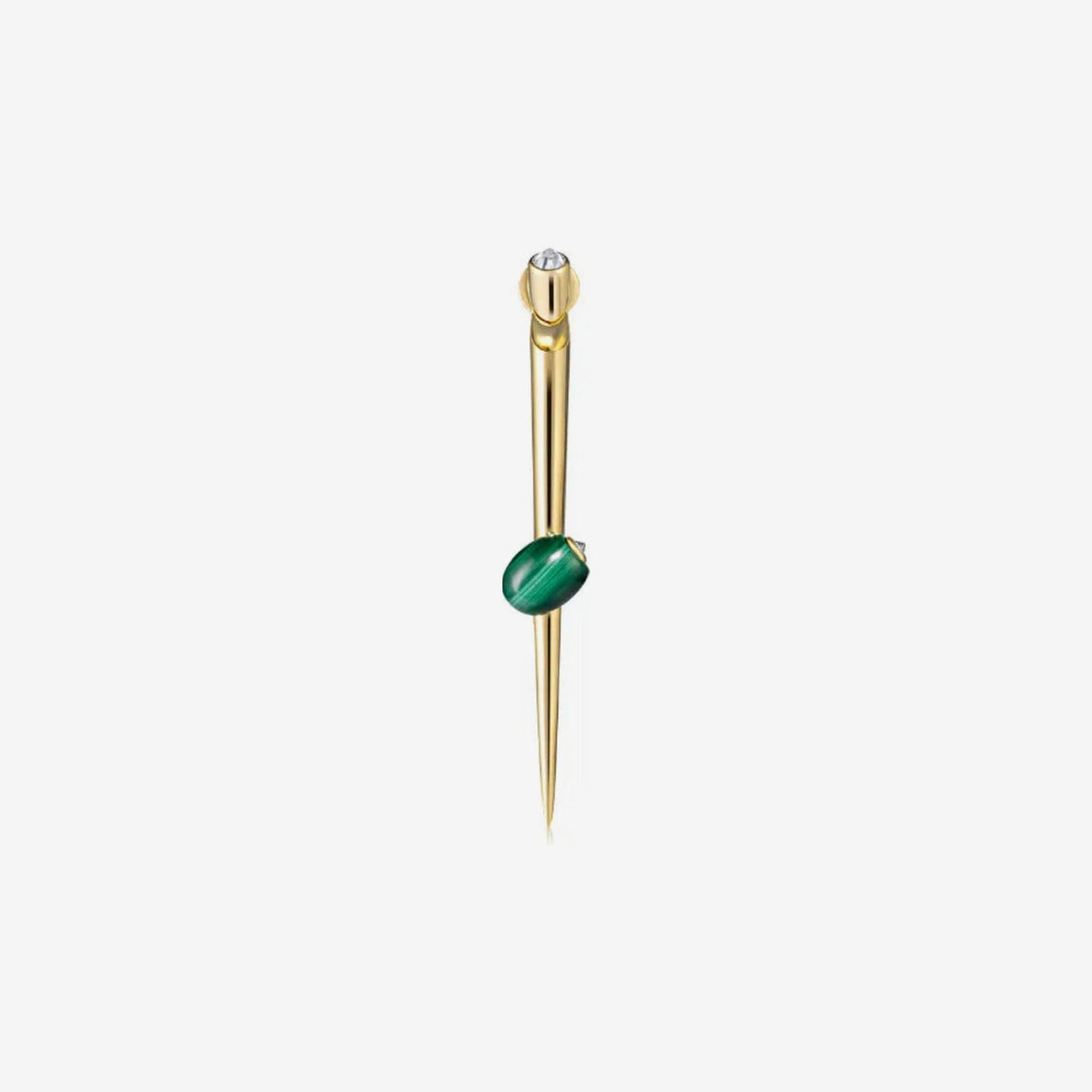 Malachite Martini Spike Earrings in 18K Yellow Gold, gray background | JJ Jewelry Miami
