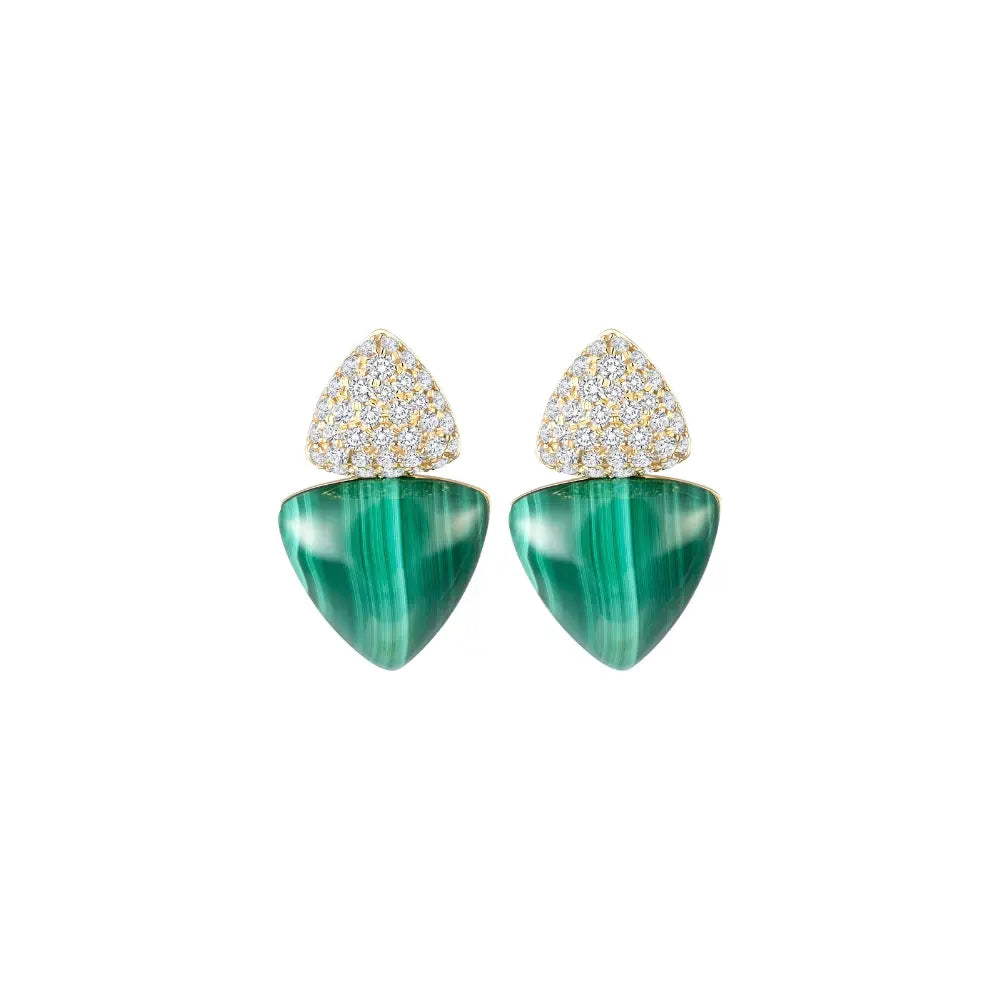  Malachite and Diamond Shield Earrings in Yellow Gold Princess Jewelry Shop