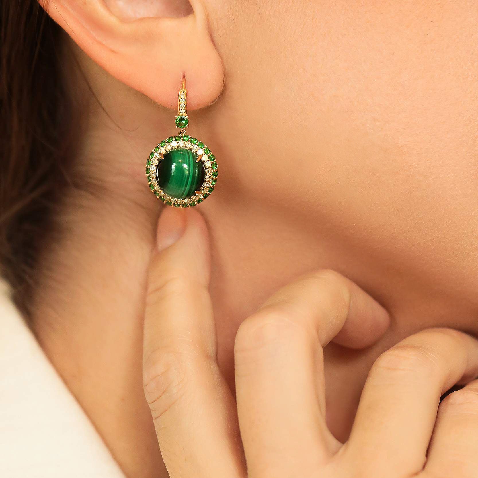 Malachite and Diamond Drop Earrings