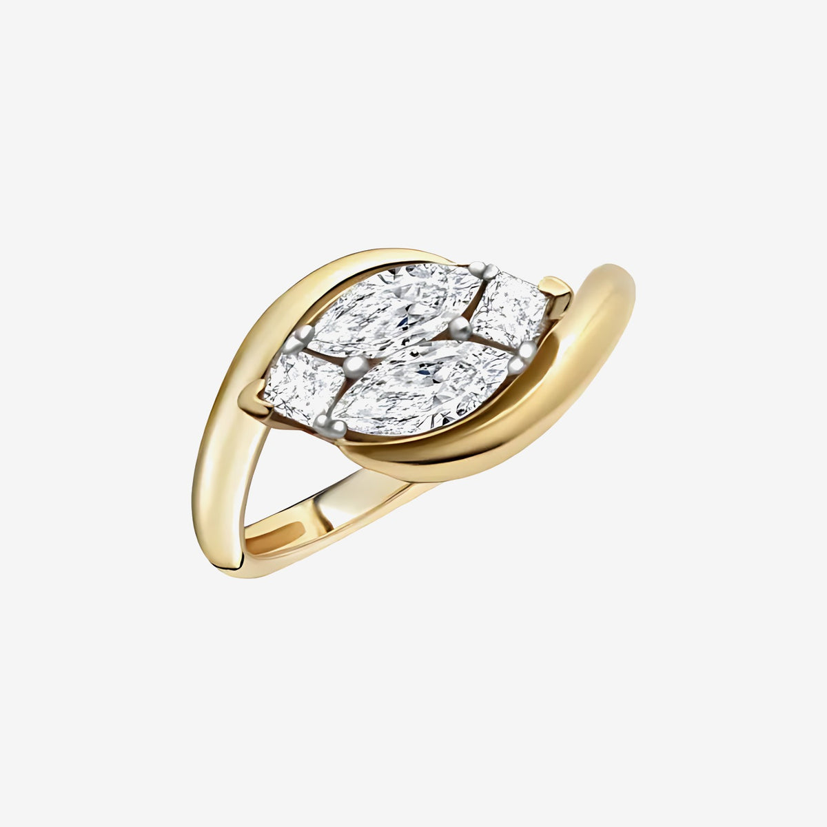 Marquise Cluster Diamond Leaf Ring in 18K Yellow Gold | JJ Jewelry