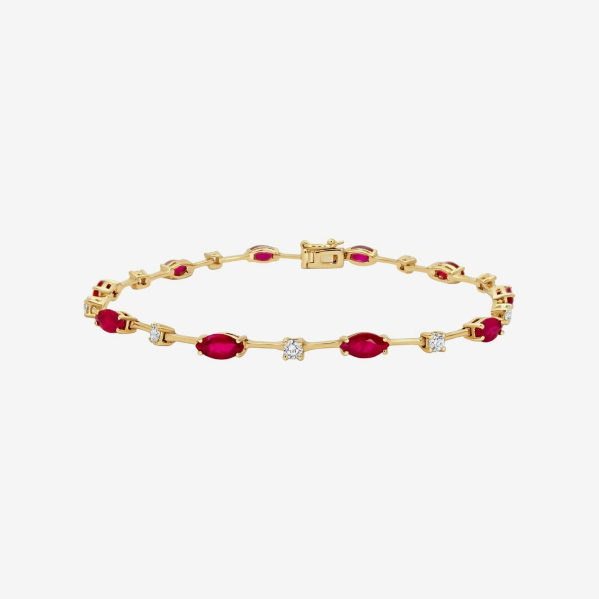 Marquise Ruby and Diamond Bracelet in Yellow Gold | JJ Jewelry
