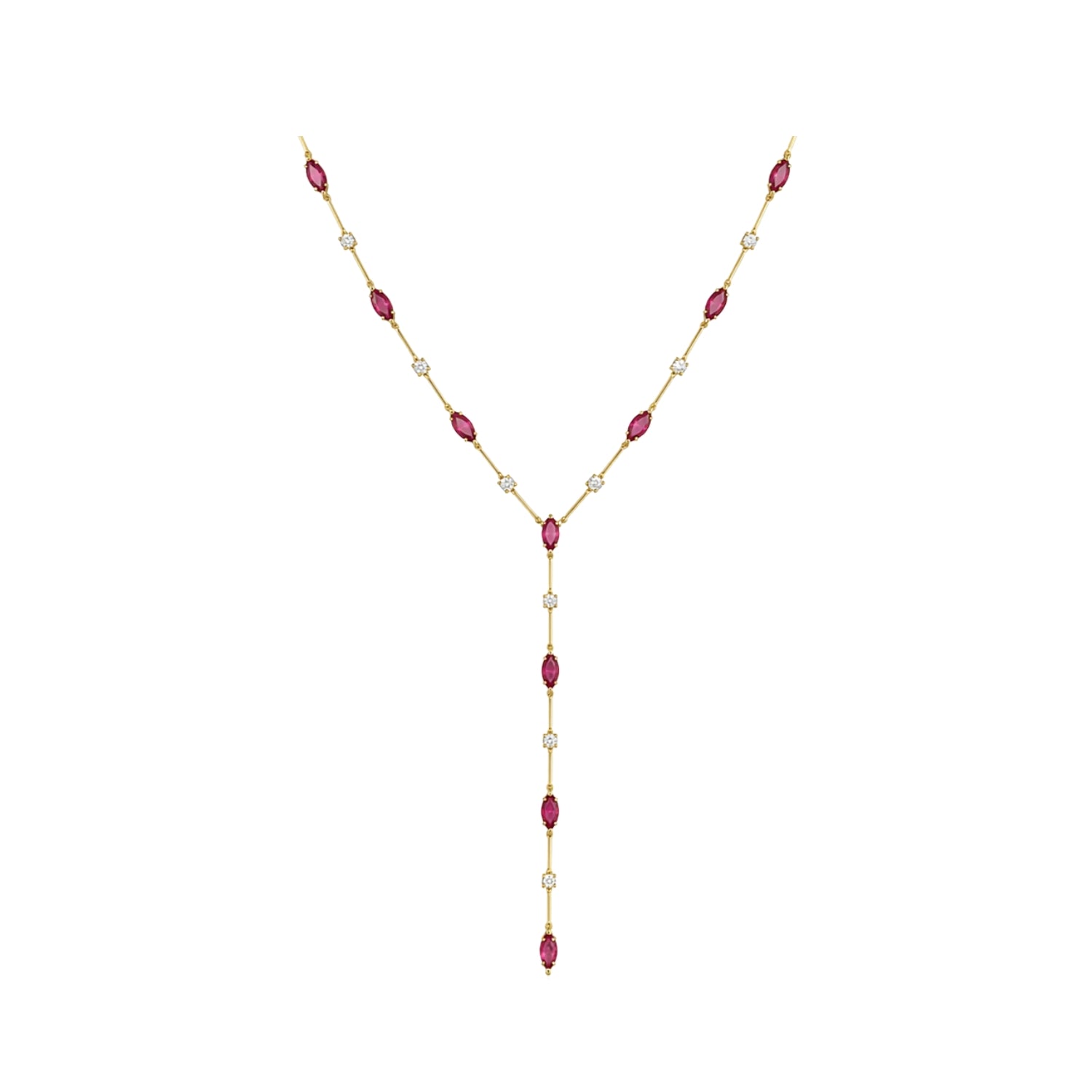 Marquise Ruby and Diamond Lariat Necklace in 18K Yellow Gold