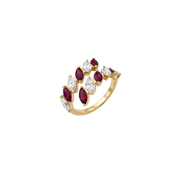 Marquise Ruby and Diamond Open Ring in 14K Yellow Gold