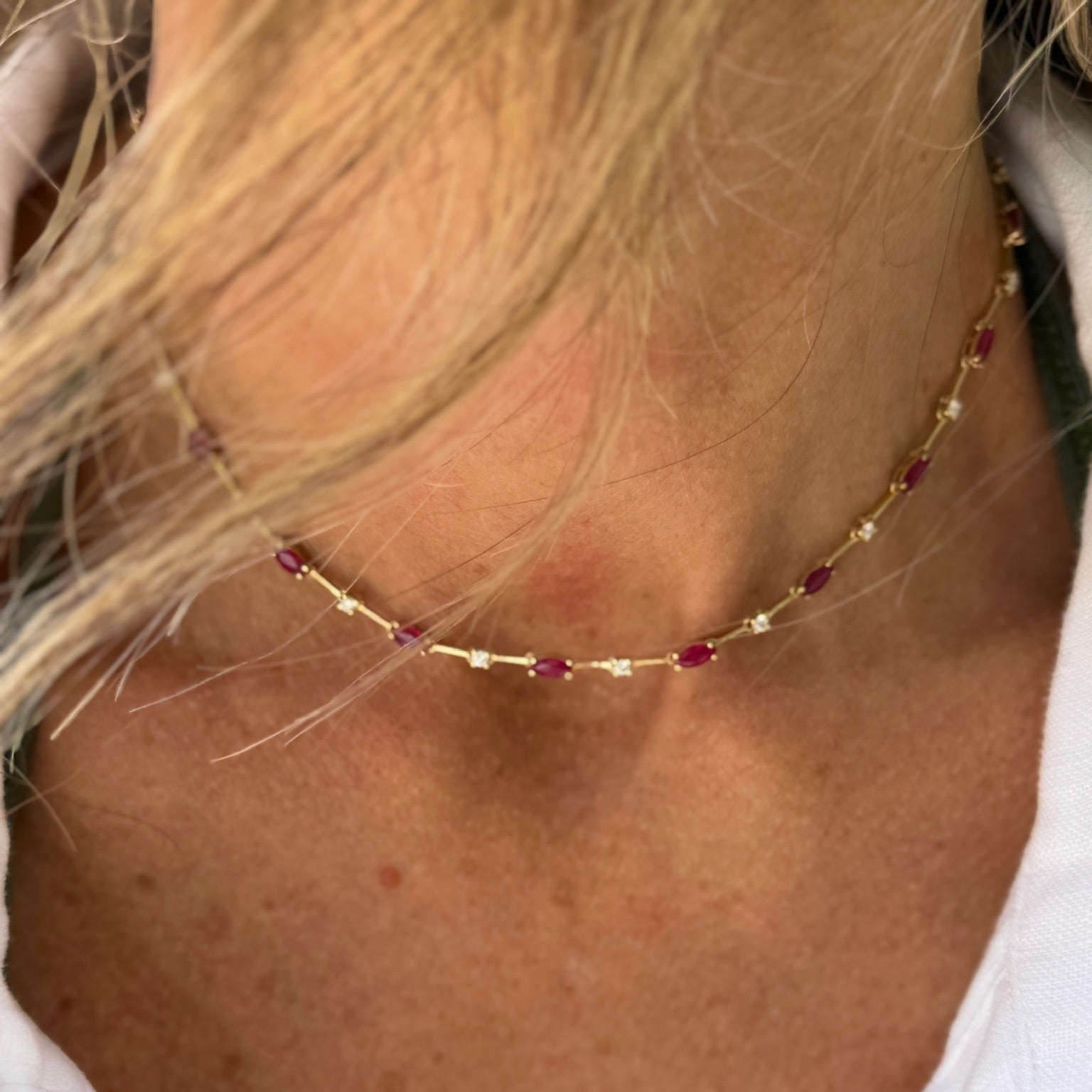 Marquise Ruby and Diamond Station Necklace in 18K Yellow Gold