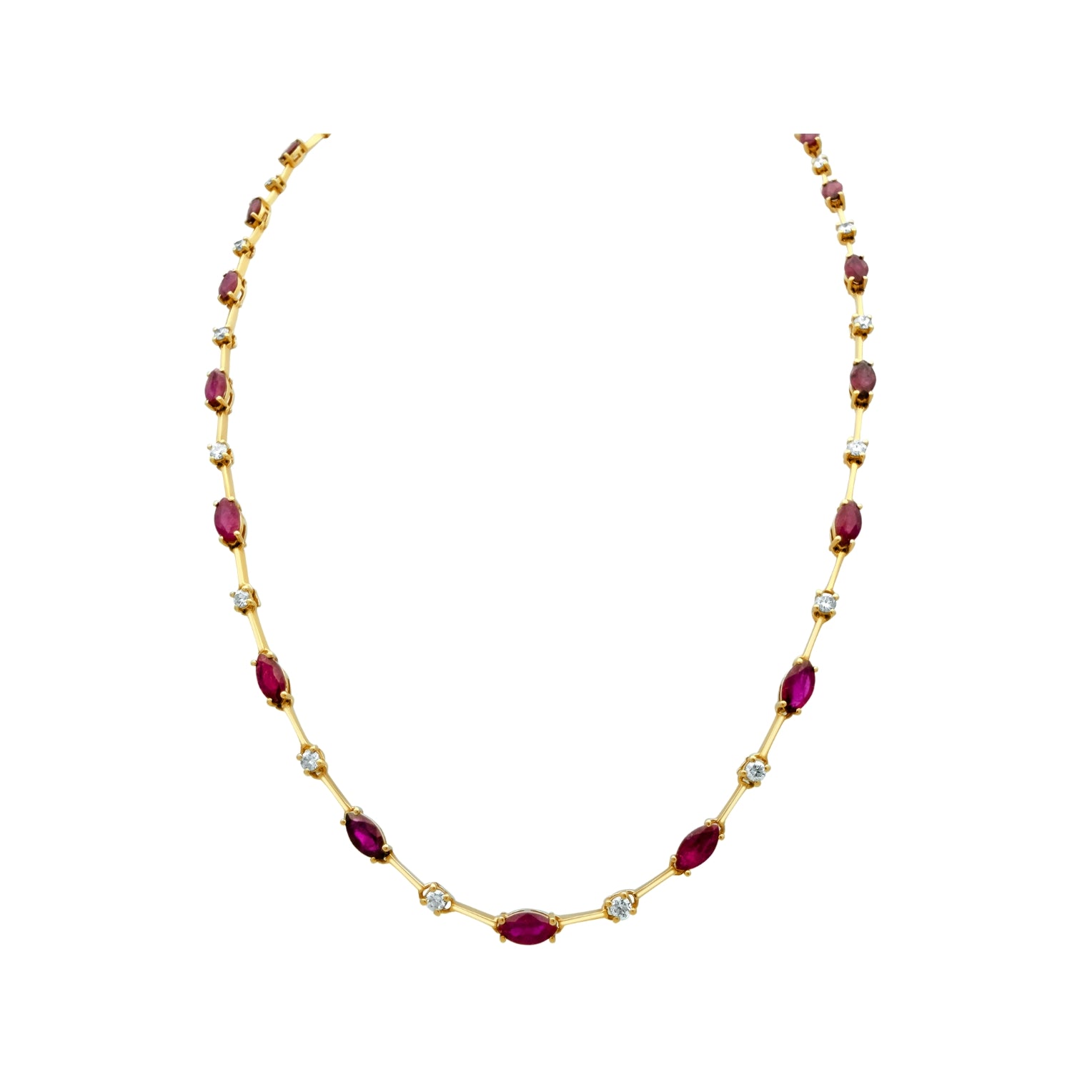 Marquise Ruby and Diamond Station Necklace in 18K Yellow Gold