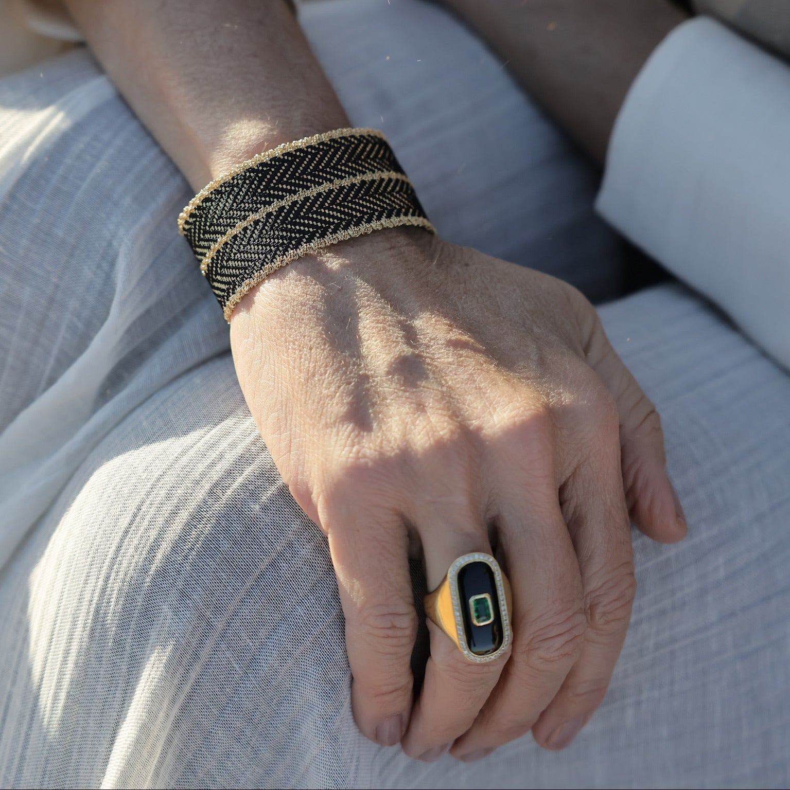 Midnight Icon Emerald and Onyx Rectangle Ring