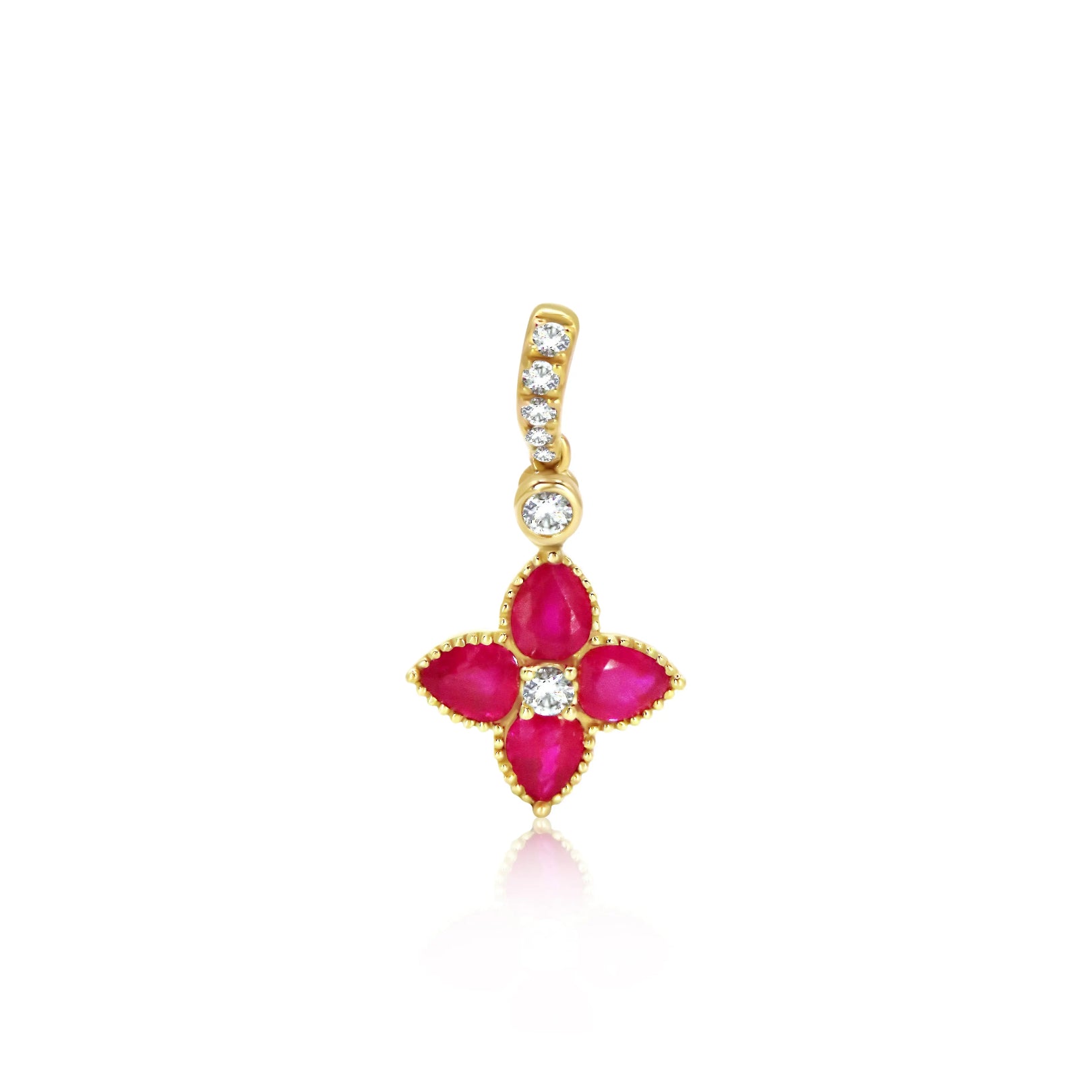   Mini Floral Pendant with Emerald or Ruby and Diamonds in Yellow Gold Princess Jewelry Shop