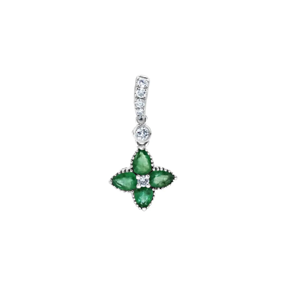   Mini Floral Pendant with Emerald or Ruby and Diamonds in Yellow Gold Princess Jewelry Shop