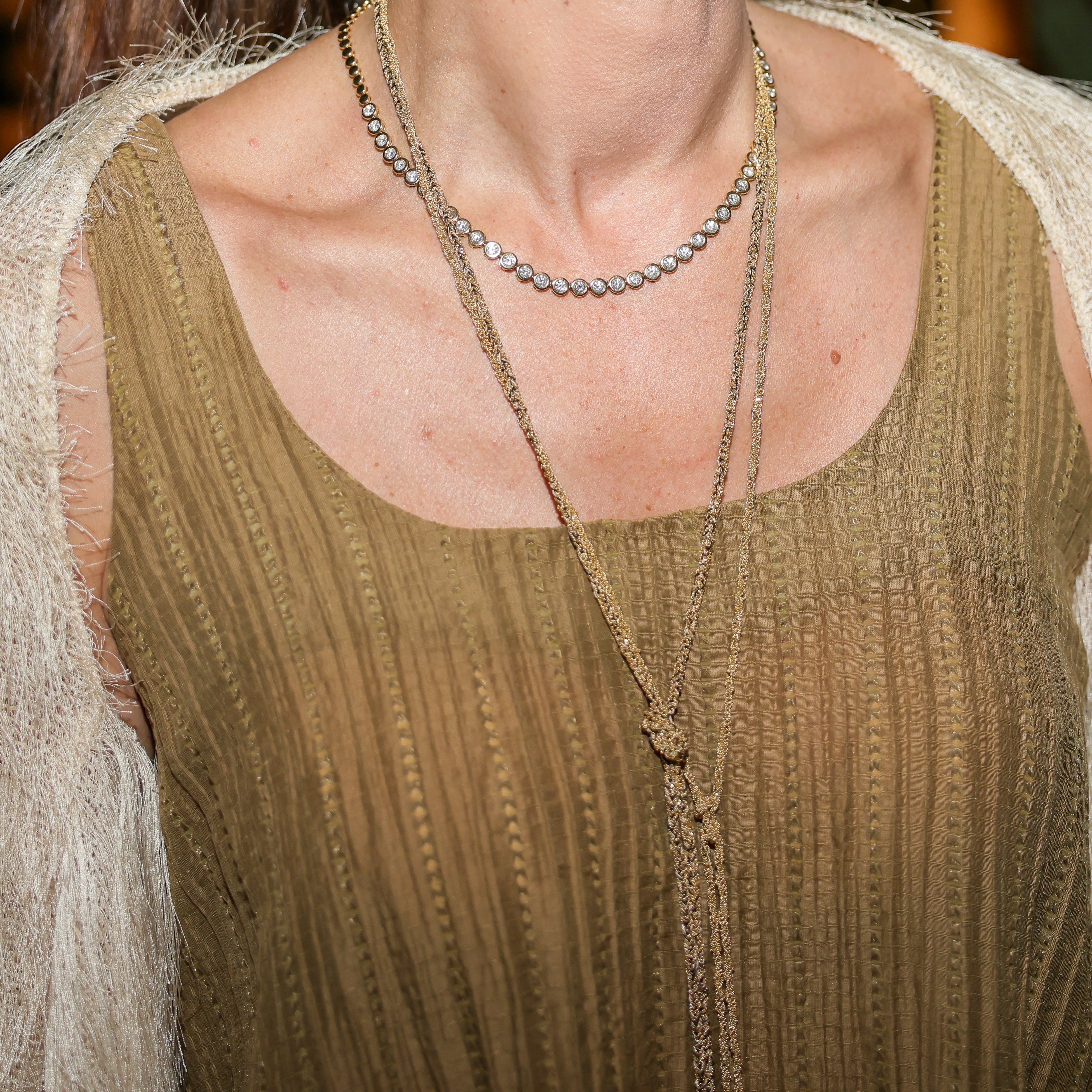 Morocco Silk Scarf Necklace in Silver Dipped Yellow Gold