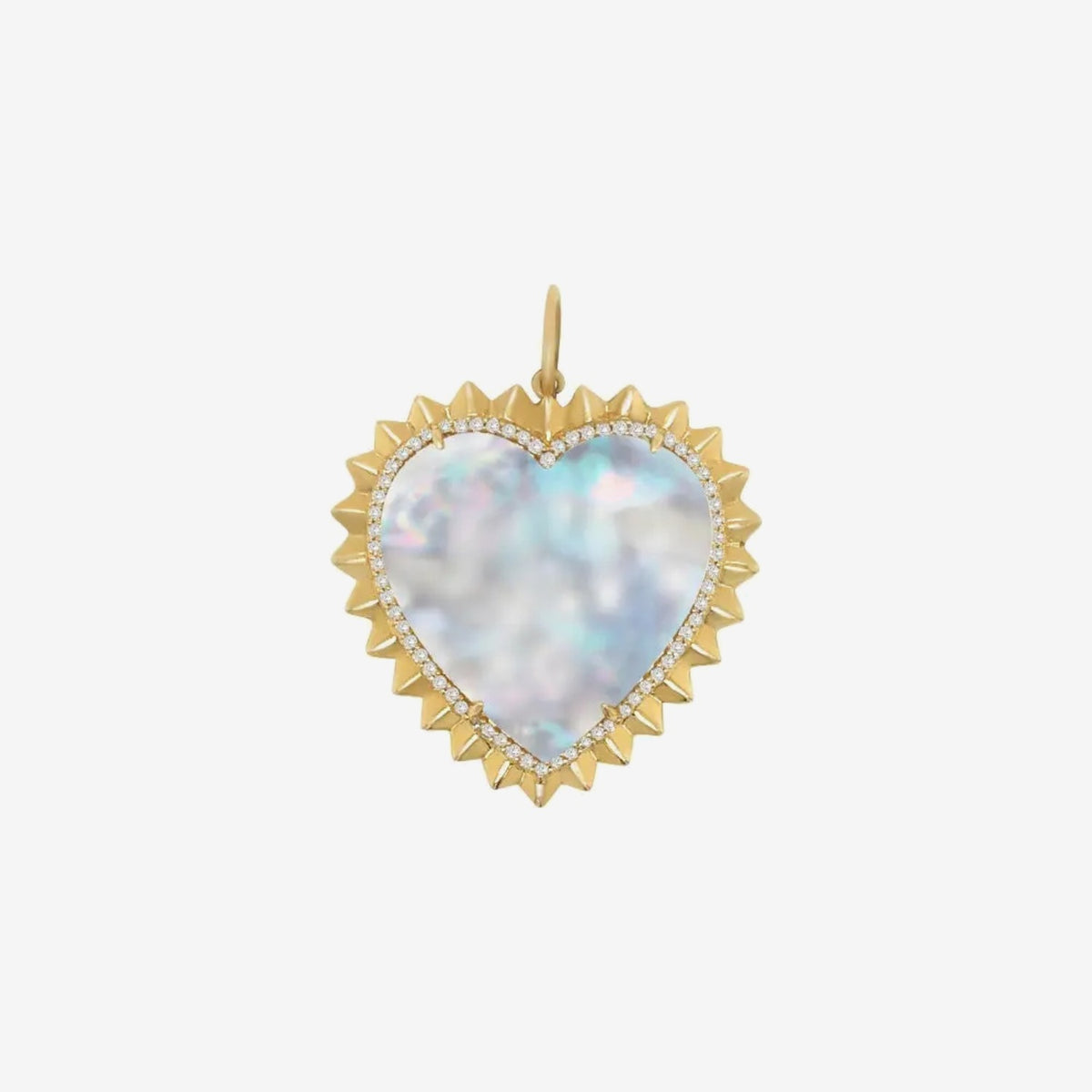 Mother-of-Pearl & Diamond Spiked Heart Pendant in 14K Yellow Gold, view 2 | JJ Jewelry Miami