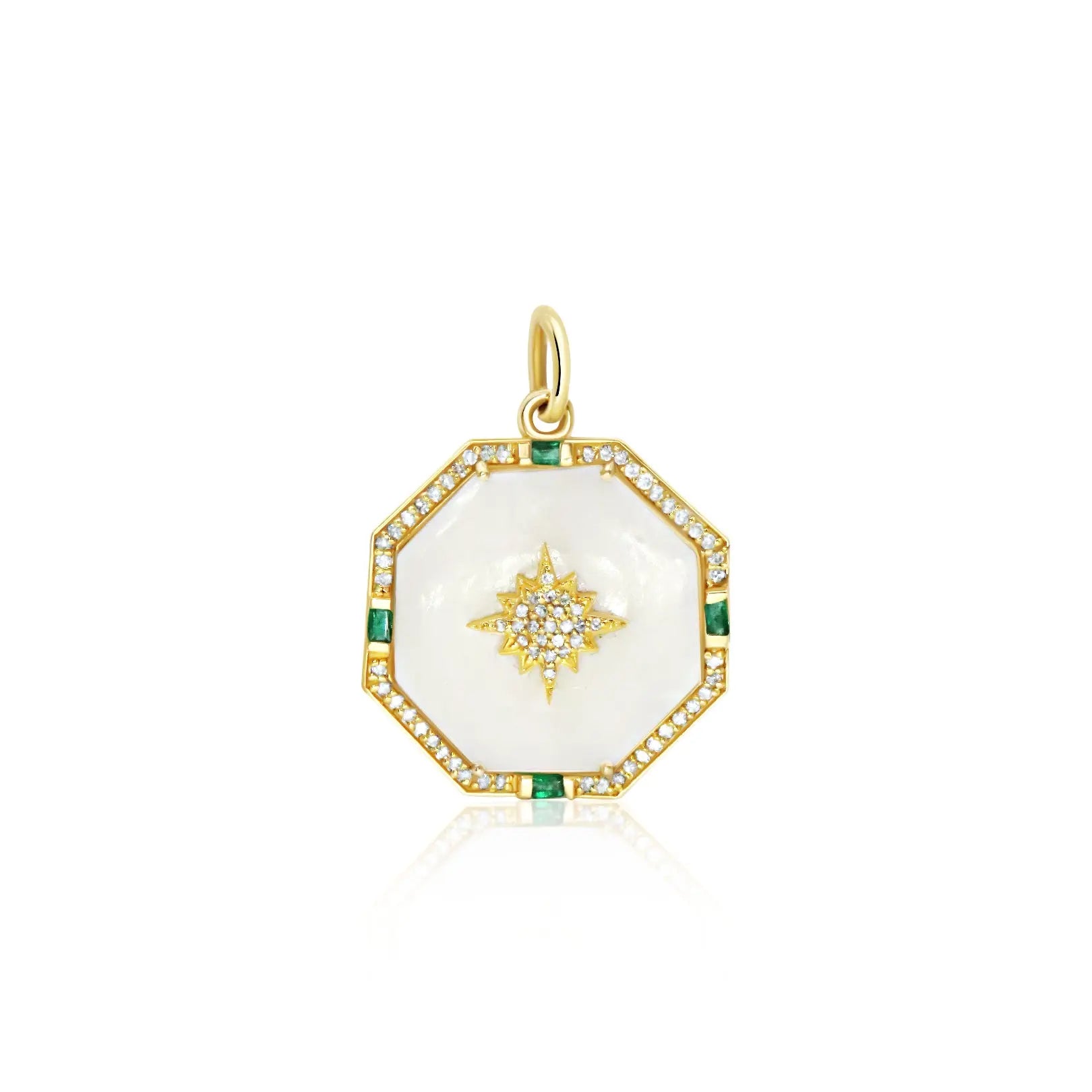   Mother of Pearl Diamonds & Emerald Octagon Pendant Princess Jewelry Shop