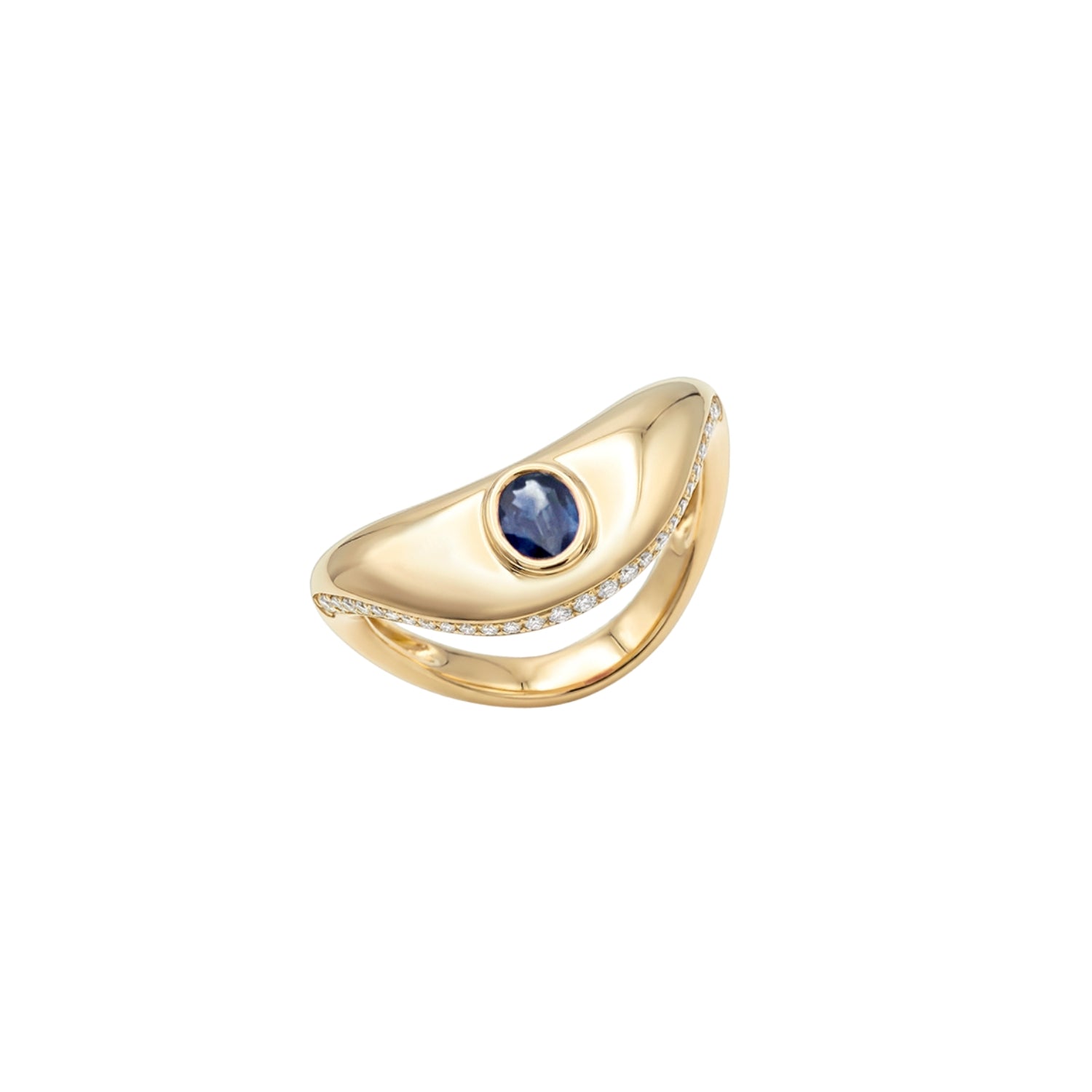 Multi-Gemstone Curved Ring with Diamonds in 18K Yellow Gold
