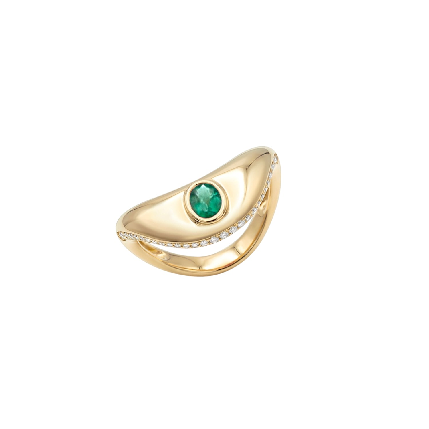 Multi-Gemstone Curved Ring with Diamonds in 18K Yellow Gold | JJ Jewelry Miami