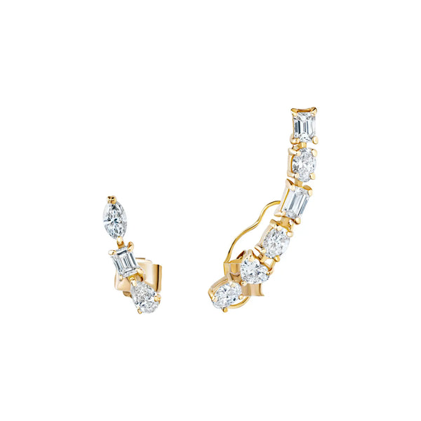 Multi-Shaped Diamonds Short & Long Ear Crawler | JJ Jewelry Miami