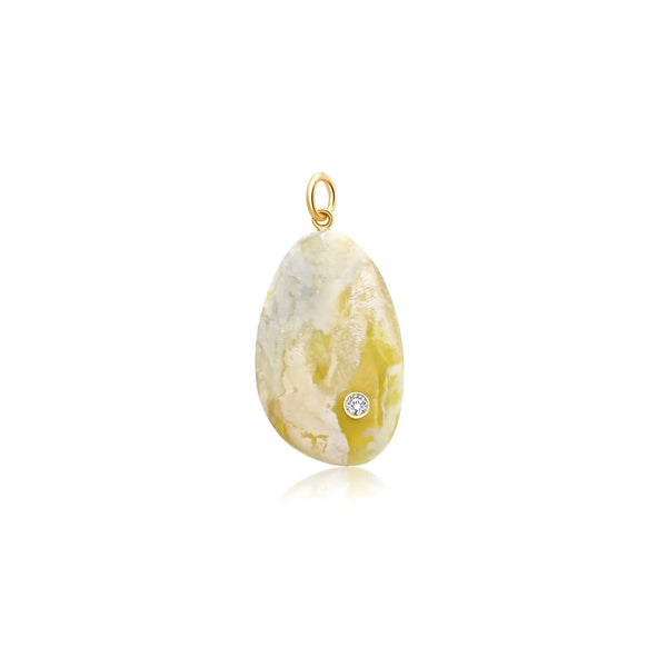 Natural Stone and Diamond Pendant in 14K Yellow Gold | JJ Jewelry Miami