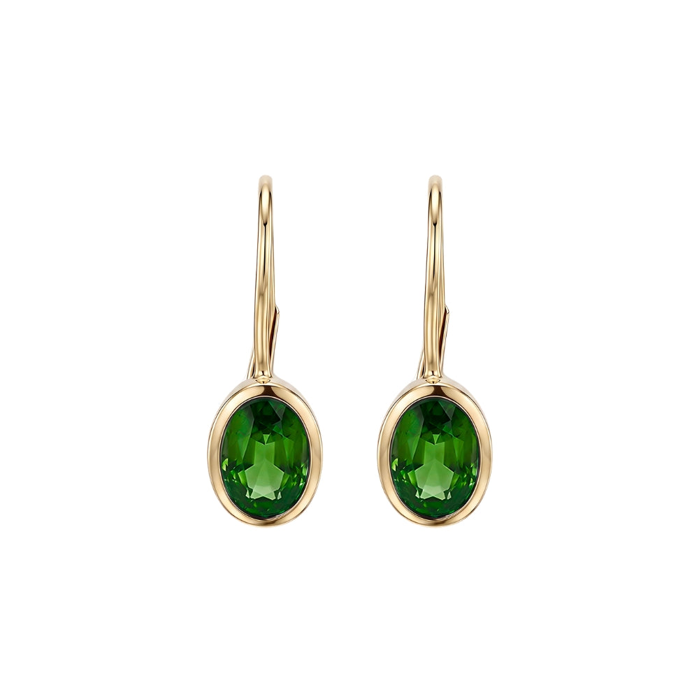 Oval Bezel Gemstone Leverback Earrings in 14K Yellow Gold