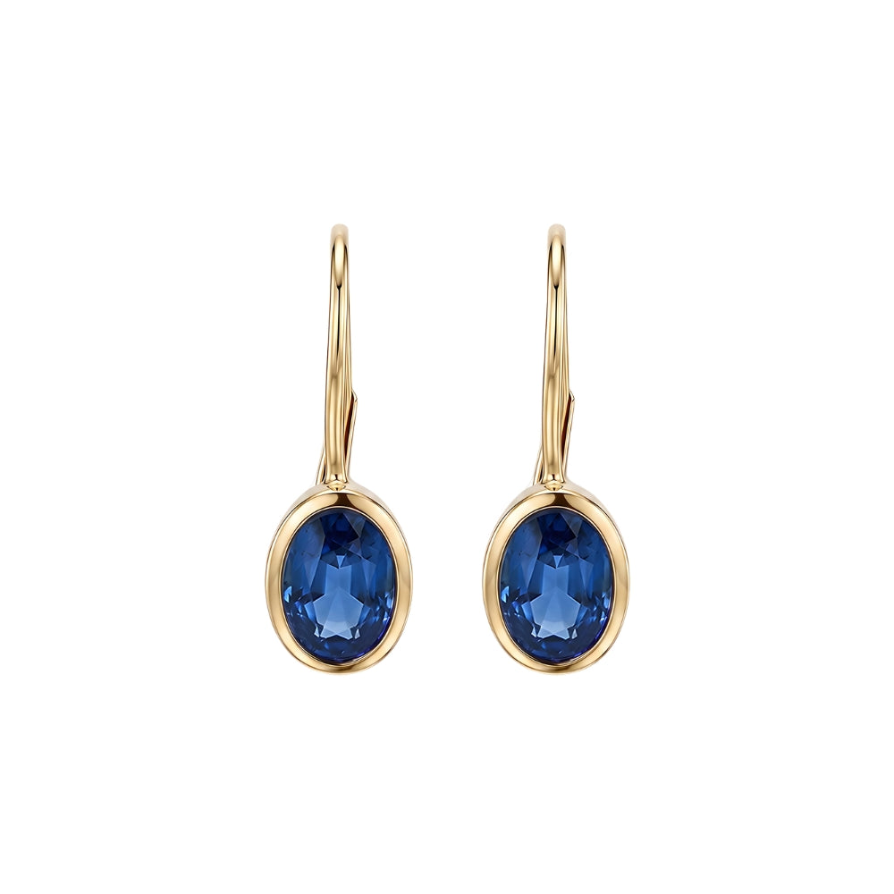 Oval Bezel Gemstone Leverback Earrings in 14K Yellow Gold